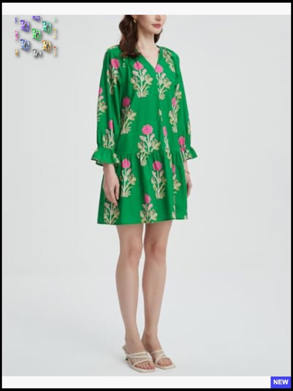 Boho Floral Mini Dress V Neck Puff Sleeve Tiered Ruffle Beach Vacation - Picture 5 of 7